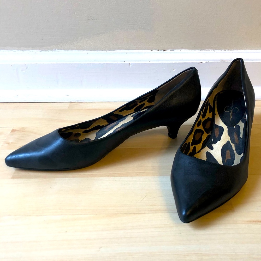 Jessica Simpson Lillian Kitten Heels, Black Leather Size 8